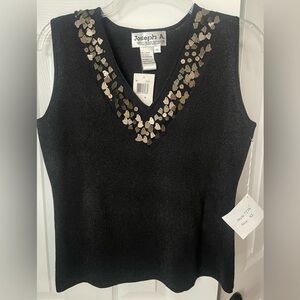Joseph A. Black Sleeveless Top With Gold Accents. Size XL. NWT